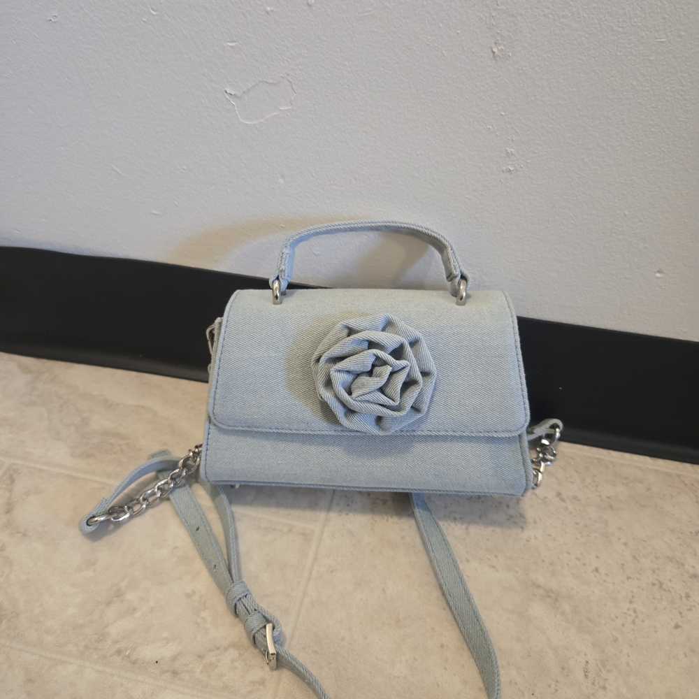 Chic Light Blue Crossbody Bag with Floral Detail
